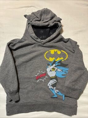 Batman Grey Hoodie with Yellow Logo and Blue Accents